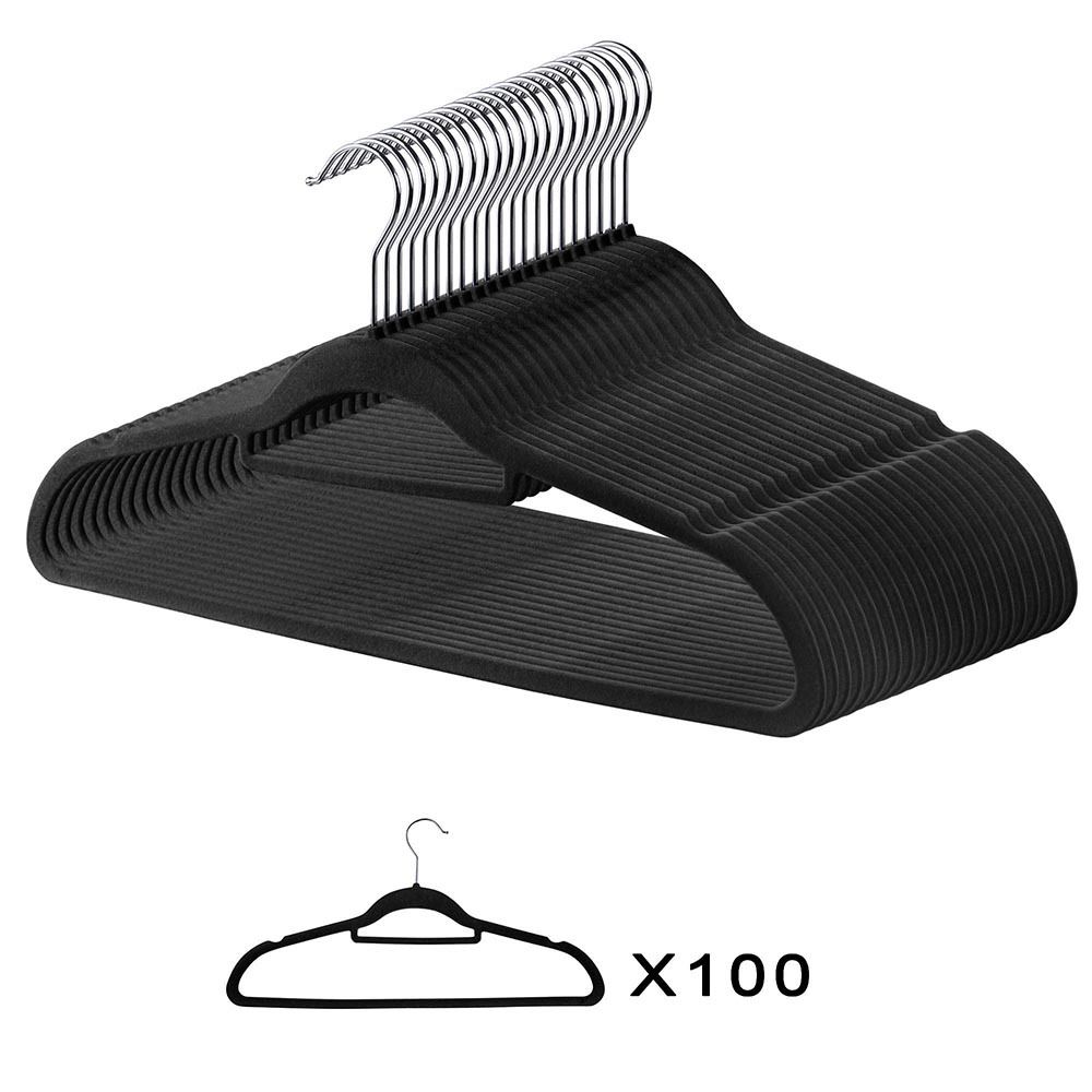 NON SLIP FLOCKED COAT CLOTHES HANGERS VELVET TROUSER HANGING SPACE SAVING 2COLOR