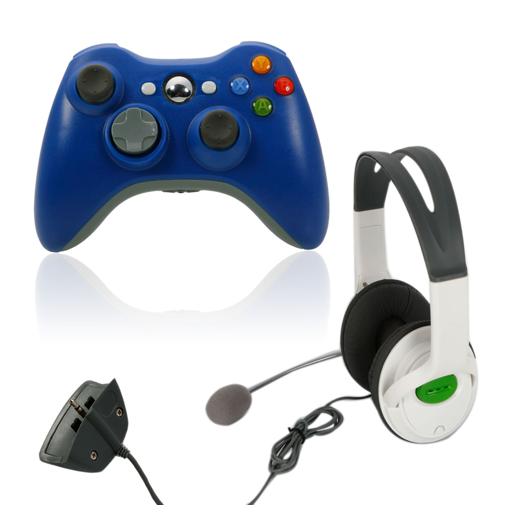 New Blue Wireless Game Remote Controller + Big Headset Headphone for