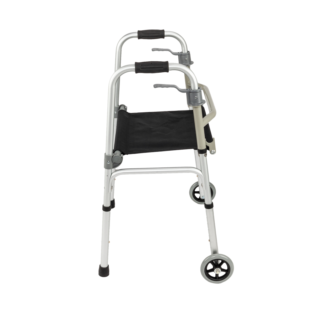 Adjustable Folding Walker with Front Wheel Glides 5" Portable Seat