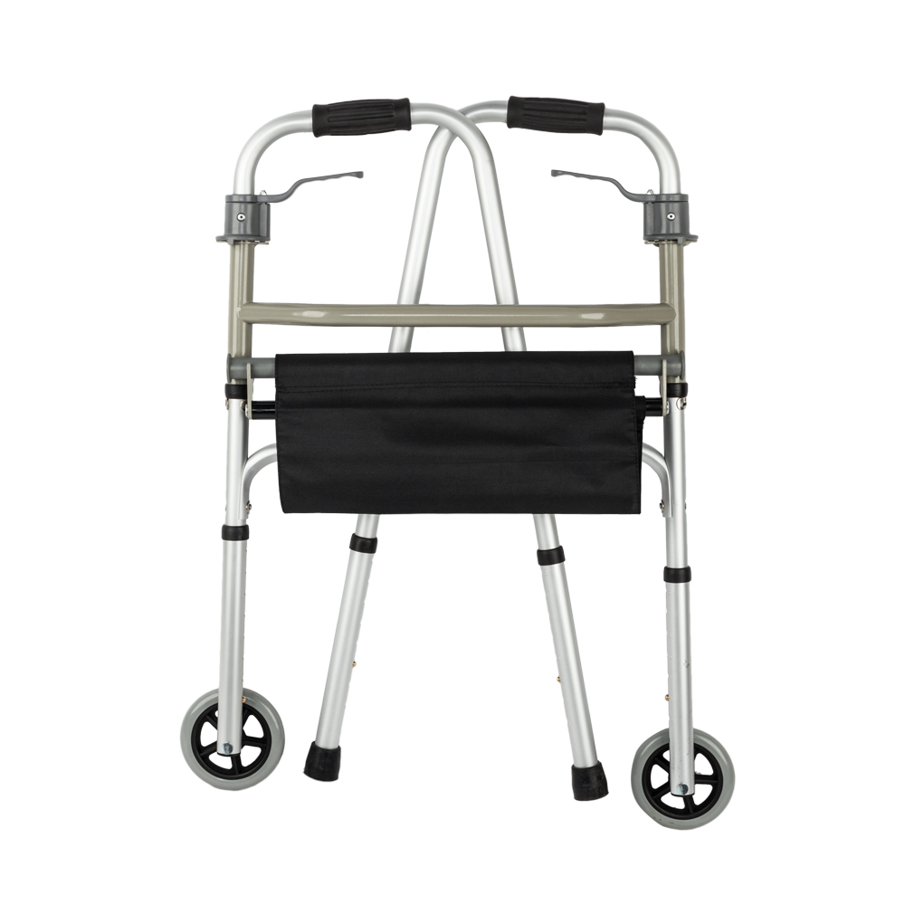 Adjustable Folding Walker with Front Wheel Glides 5" Portable Seat
