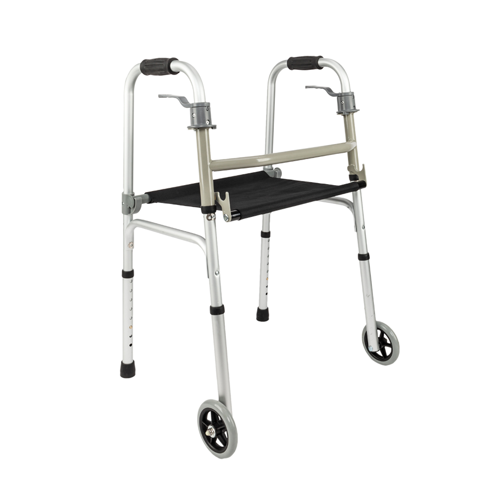 Adjustable Folding Walker with Front Wheel Glides 5" Portable Seat