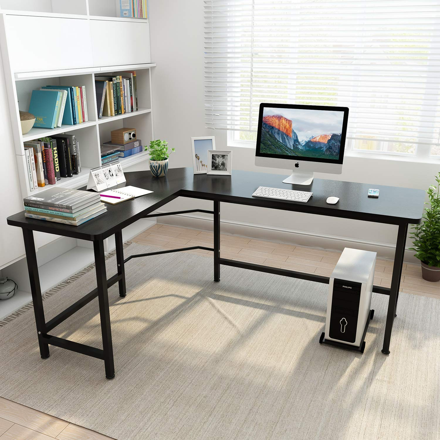 Computer Desk L Shaped Desk Laptop Table w/ CPU Stand Home Office